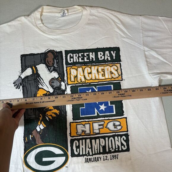 Vintage 1997 Starter Green Bay Packers NFC Champions T-Shirt Sz L Brett Favre - Picture 9 of 10